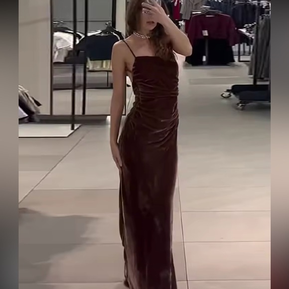Zara Strappy Velvet Draped Midi Dress - Picture 9 of 16